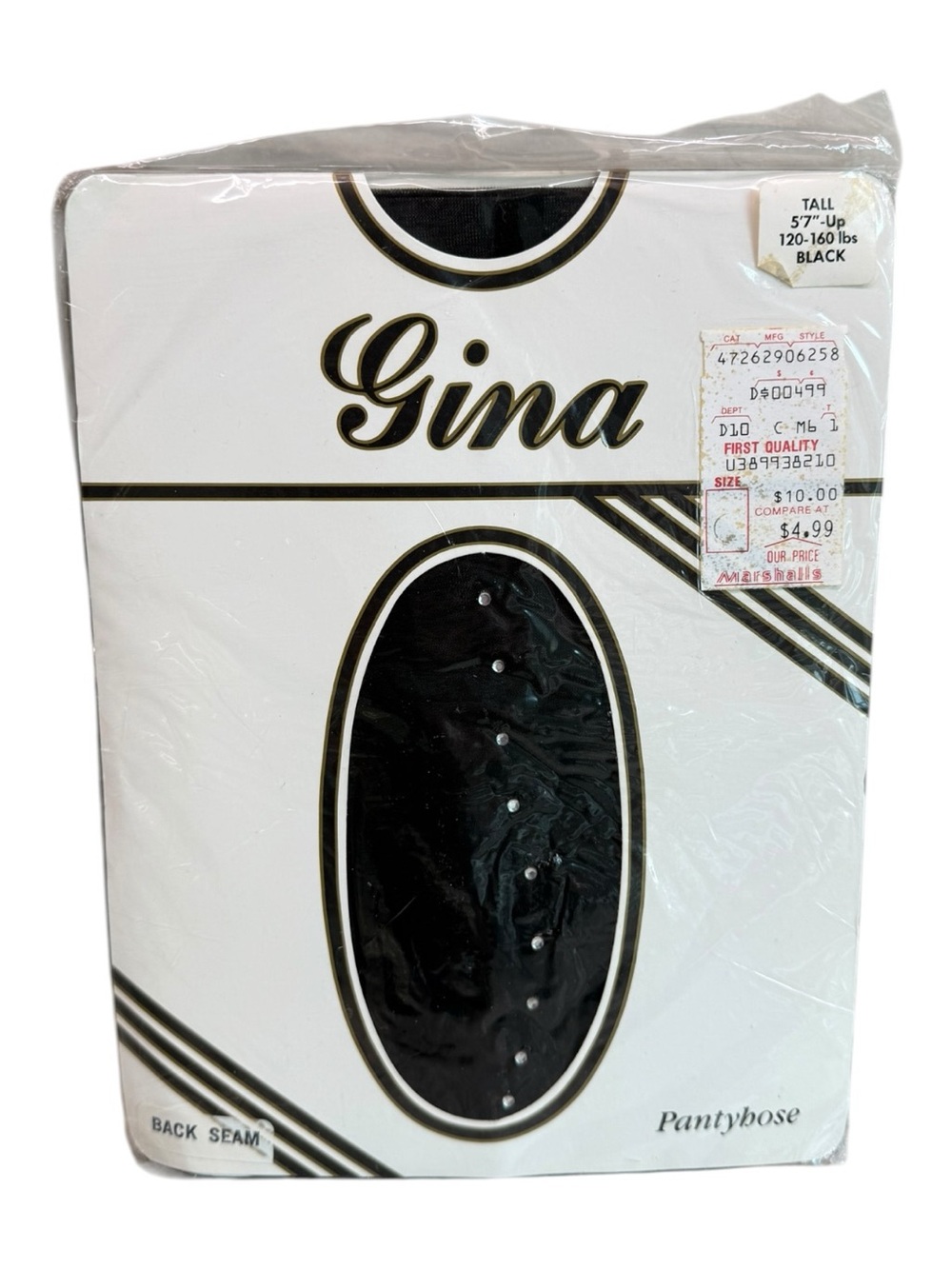 Gina Back Seam Rhinestone Pantyhose Tall Black NOS USA